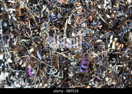 Discarded tangled twisted pieces raw industrial scrap metal waste ...