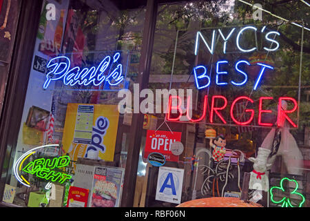 New York Citys Best Burger neon sign, NYCs Best Burger, East Village, Manhattan,  NY, USA Stock Photo