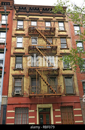 St Marks Place, 2nd avenue, tenements, East Village, Manhattan, New York City, NYC, NY, USA Stock Photo