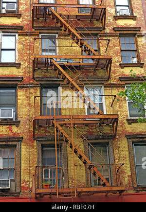 St Marks Place, 2nd avenue, tenements, East Village, Manhattan, New York City, NYC, NY, USA Stock Photo