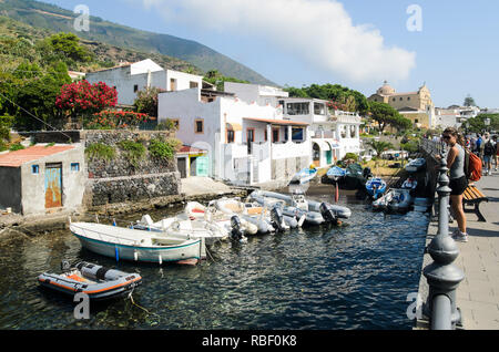 Boats in the Harbor of Lipari at the Aeolian islands. Sicily, Italy Stock Photo