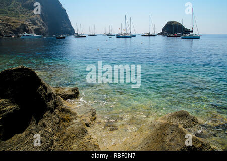 Punta Perciato, Pollara, Salina. Rocky coastline and blue clear sea, Aeolian Islands Archipelago, Sicily, Italy. Stock Photo