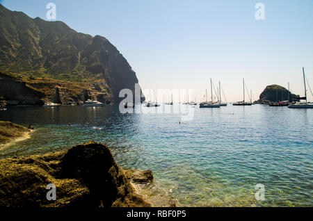 Punta Perciato, Pollara, Salina. Rocky coastline and blue clear sea, Aeolian Islands Archipelago, Sicily, Italy. Stock Photo