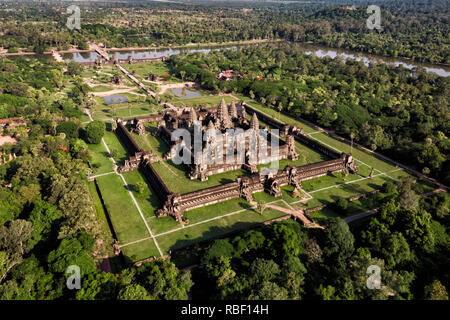 Aerial view of Angkor Wat temple, Siem Reap, Cambodia. Stock Photo