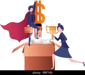 business couple with set of icons Stock Vector