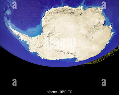 Antarctica from space on Earth with country borders and lines, concept of communication, travel, connections. 3D illustration. Elements of this image  Stock Photo