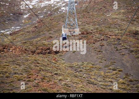 A nice photo of a cable car (aerial lift) going to the top of Teide volcano in Tenerife Stock Photo