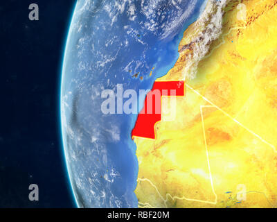 Western Sahara on model of planet Earth with country borders and very ...