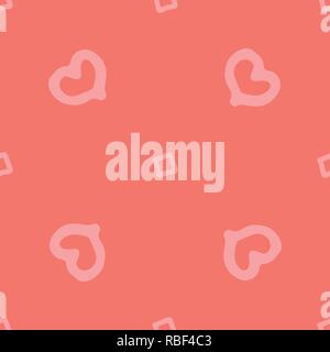 Seamless vector love illustration with hearts on coral color. Stock Vector