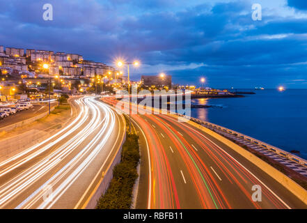 Morning motorway rush hour traffic heading in and out of Las Palmas, the capital of Gran Canaria, Canary Islands, Spain