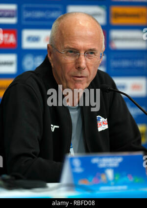 Abu Dhabi, U.A.E. 10th Jan, 2019. The philippines' head coach Sven Goran Eriksson speaks during the press conference prior to the AFC Asian Cup UAE 2019 match between China and the Philippines in Abu Dhabi, U.A.E, Jan. 10, 2019. Credit: Ding Xu/Xinhua/Alamy Live News Stock Photo