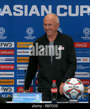 Abu Dhabi, U.A.E. 10th Jan, 2019. The philippines' head coach Sven Goran Eriksson arrives at the press conference prior to the AFC Asian Cup UAE 2019 match between China and the Philippines in Abu Dhabi, U.A.E, Jan. 10, 2019. Credit: Ding Xu/Xinhua/Alamy Live News Stock Photo