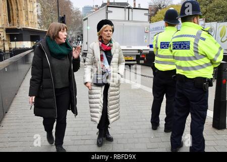 10th Jan 2019. Anna Soubry Conservative MP (pictured with Labour MP Jess Phillips)returned to Parliament following a peaceful encounter with Pro and Anti Brexit protesters on College Green, Westminster, London.UK Credit: michael melia/Alamy Live News Stock Photo