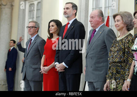 Madrid, Spain. 10th Jan, 2019. Princess Pilar de Borbon, Queen Letizia of Spain, King Felipe VI of Spain, King Juan Carlos of Spain, Queen Sofia of Spain and Princess Elena de Borbon attend National Sport Awards 2017 at El Pardo Royal Palace on January 10, 2019 in Madrid, Spain January10, 2019. Credit: Jimmy Olsen/Media Punch ***No Spain***/Alamy Live News Stock Photo