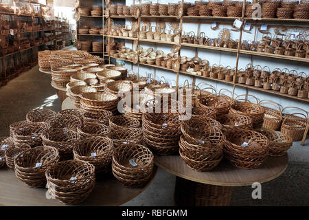 20 November 2018, Portugal, Funchal/Camacha: Baskets are for sale at the Estalagem Relógio basketry in Camacha on the Portuguese island of Madeira. Photo: Holger Hollemann/dpa Stock Photo
