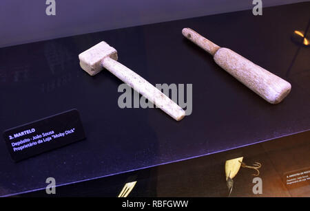 17 November 2018, Portugal, Funchal/Canical: Works from whale bones are exhibited in the whale museum in Canial on the Portuguese island of Madeira. The Whale Museum is dedicated to the history of the whaling industry in Madeira. Photo: Holger Hollemann/dpa Stock Photo