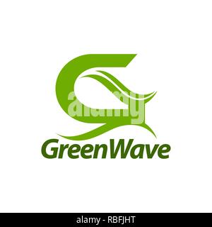 Green Wave. initial letter G logo concept design template idea Stock Vector