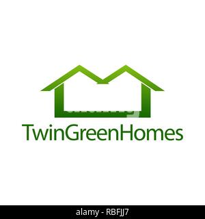 Twin green homes. Real estate house icon logo concept design template idea Stock Vector