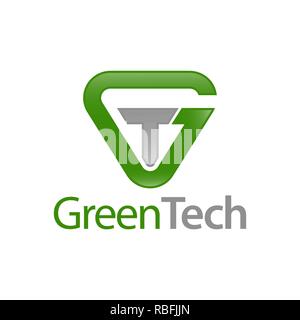 Green Tech. Triangle initial letter GT, TG logo concept design template idea Stock Vector