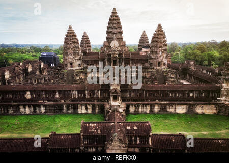 Aerial view of Angkor Wat temple, Siem Reap, Cambodia. Stock Photo