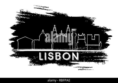 Lisbon Portugal City Skyline Silhouette. Hand Drawn Sketch. Vector Illustration. Business Travel and Tourism Concept with Historic Architecture. Stock Vector