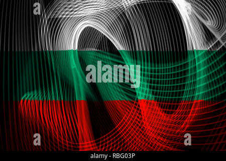 The national flag of Bulgaria on the background neon geometric stripes Stock Photo