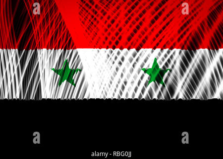 The national flag of Syria on the background neon geometric stripes Stock Photo