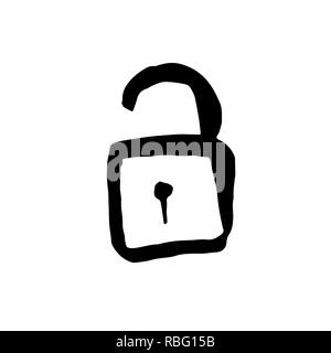 Open lock icon. Grunge brush vector illustration. Stock Vector