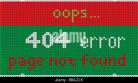 Service message on the web site. Error 404, page not found. Text and background in the form of a knitted scarf. Vector illustration. Stock Vector