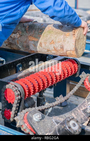 Worker works at a woodworking enterprise. wood industry. vertical photo Stock Photo