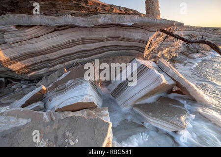 Israel, Sodom, near the southern part of the Dead Sea, Sandstone ravine the marl stone strata is visible Stock Photo