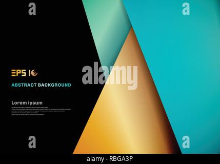 Modern template blue , gold color geometric overlap layer on black space for background design. Vector illustration Stock Vector
