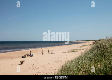 GREENWICH, PRINCE EDWARD ISLAND, CANADA - July 9, 2018: Tourists visit the Greenwich beach in the Prince Edward Island National Park (Greenwich). Stock Photo