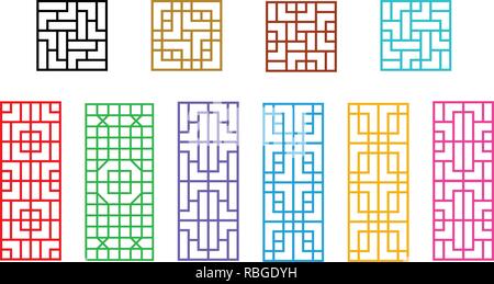 Square and Rectangle Chinese window pattern vector art Stock Vector