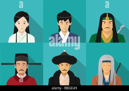 Avatar of Chinese people in flat style, vector art design Stock Vector