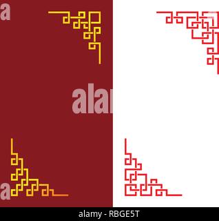 Set of Chinese corner in linear style, vector art design Stock Vector