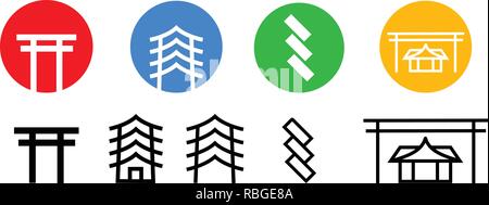 Set of Japanese shrine icon, vector art design Stock Vector