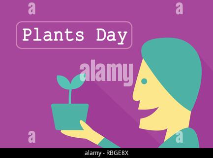 Man hold tree pot with sprout, Plants day vector art Stock Vector