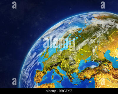 Europe on detailed model of planet Earth with continents lifted above ...