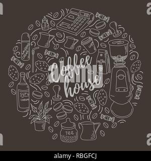 Coffee house doodles hand drawn sketchy vector symbols and objects Stock Vector