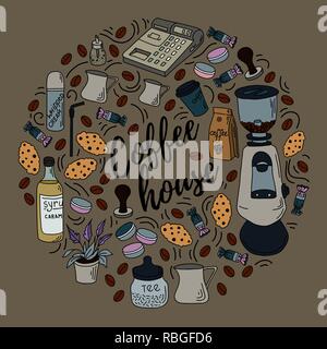 Coffee house doodles hand drawn sketchy vector symbols and objects Stock Vector