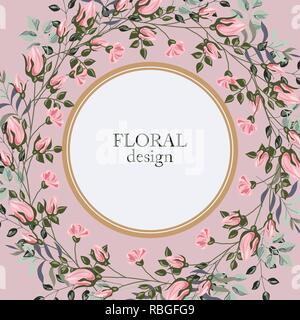 Greeting card with roses, watercolor, can be used as invitation card for wedding, birthday and other holiday and summer background. Vector illustratio Stock Vector