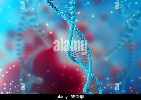 3d Illustration of DNA molecule. The helical molecule of a nucleotide in the environment of the organism like in space. The concept genome and modific Stock Photo