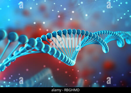 3d Illustration of DNA molecule. The helical molecule of a nucleotide in the environment of the organism like in space. The concept genome and modific Stock Photo