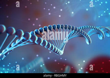 3d Illustration of DNA molecule. The helical molecule of a nucleotide in the environment of the organism like in space. The concept genome and modific Stock Photo