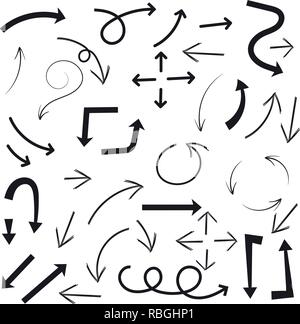 Vector set of abstract curved bold arrows . Hand drawn rounded and ...