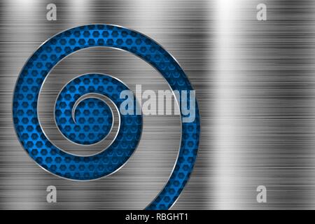 Brushed metal texture with blue spiral perforation Stock Vector