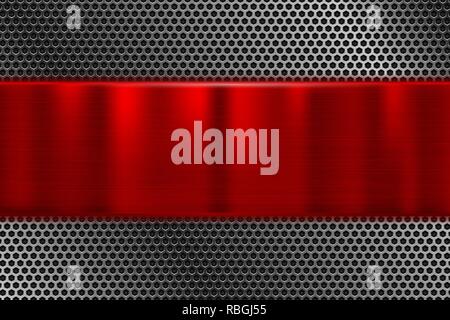 Perforated metal texture with red steel plate Stock Vector