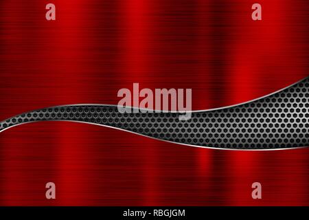 Red metal background with perforated 3d element Stock Vector