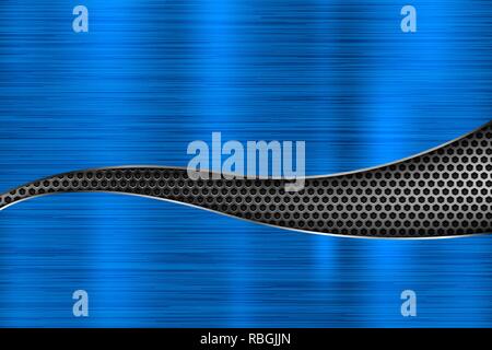 Blue metal background with perforated 3d element Stock Vector